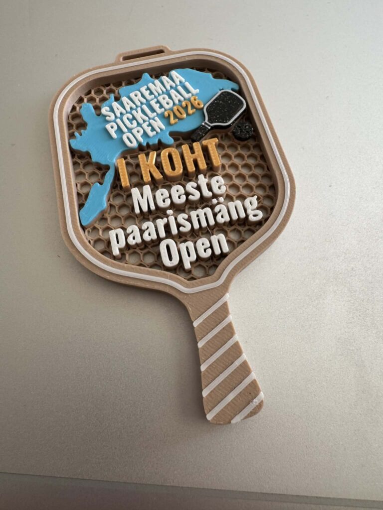 Medalid ja karikad 3D-prinditud medal Saaremaa kontuuriga, Saaremaa Pickleball Open 2026, I koht