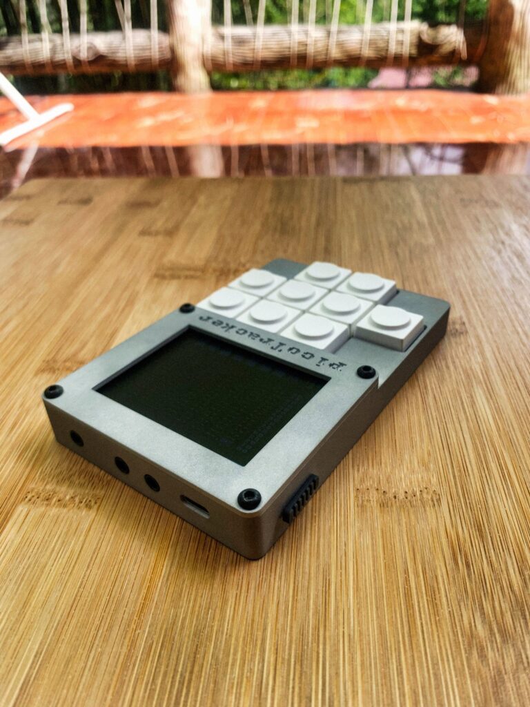 Korpused elektroonikale Hall 3D-prinditud korpus ekraani ja valgete klahvidega picoTracker seadmele